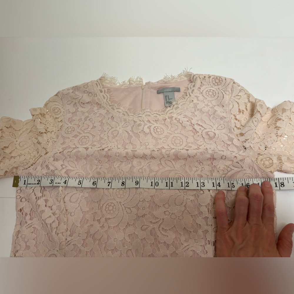 Forever 21 pink white eyelash lace 3/4 sleeve dress sz M medium midi wedding - Picture 8 of 13
